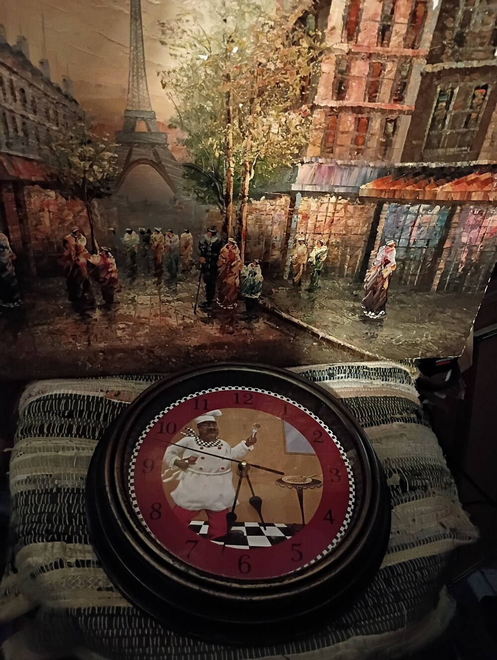 Chef Wall Clock with Red Dial and Vintage 🪟 Trivet Tempered Glass🍷🍻 Art Decor